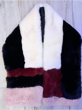 Martinique Colorblock Soft Faux Fur Pull-Through Scarf: New w/ Tags: Retail $79